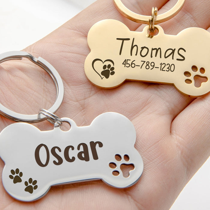 Hollow Paw Bone Dog ID Tag - Personalized for Pets