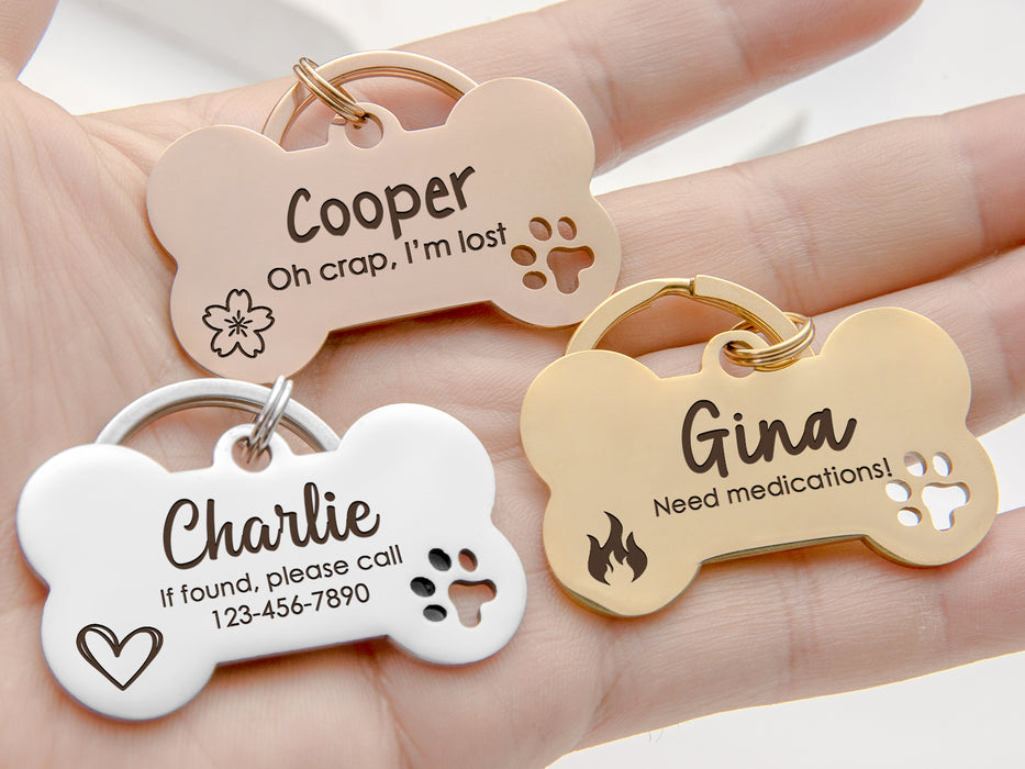 Hollow Paw Bone Dog ID Tag - Personalized for Pets