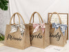 Burlap Bags Bridesmaid, Custom Jute Bag with Ribbon, Tote Gift Bags with Name, Personalized Beach Bag, Gift for Her, Bridal Party