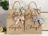Burlap Bags Bridesmaid, Custom Jute Bag with Ribbon, Tote Gift Bags with Name, Personalized Beach Bag, Gift for Her, Bridal Party